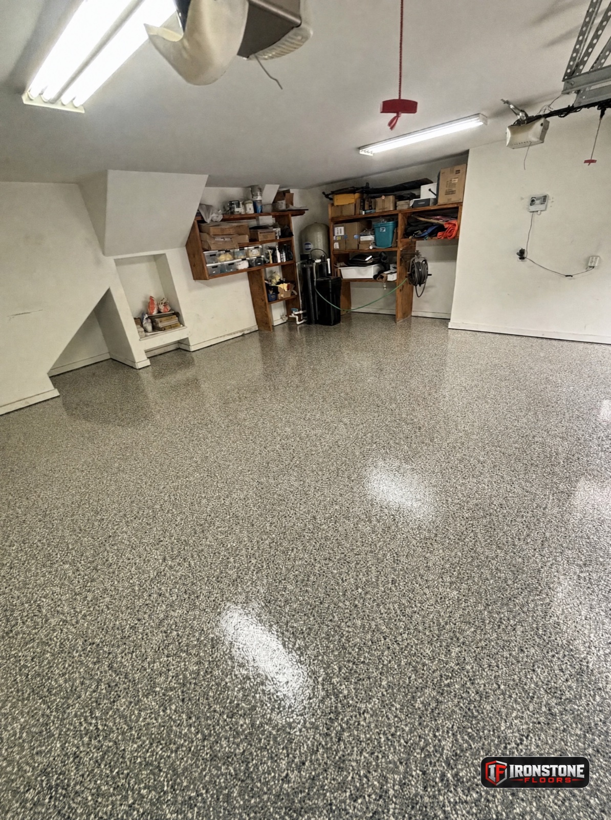 Limestone flake garage floor